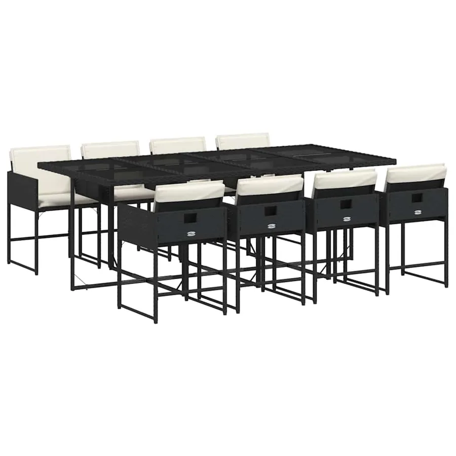 Ensemble à manger de jardin 9pcs coussins noir résine tressée - 2