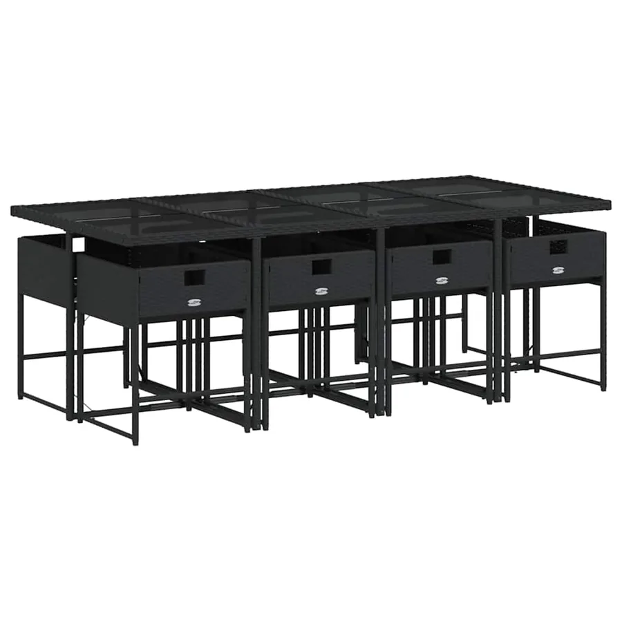 Ensemble à manger de jardin 9pcs coussins noir résine tressée - 3