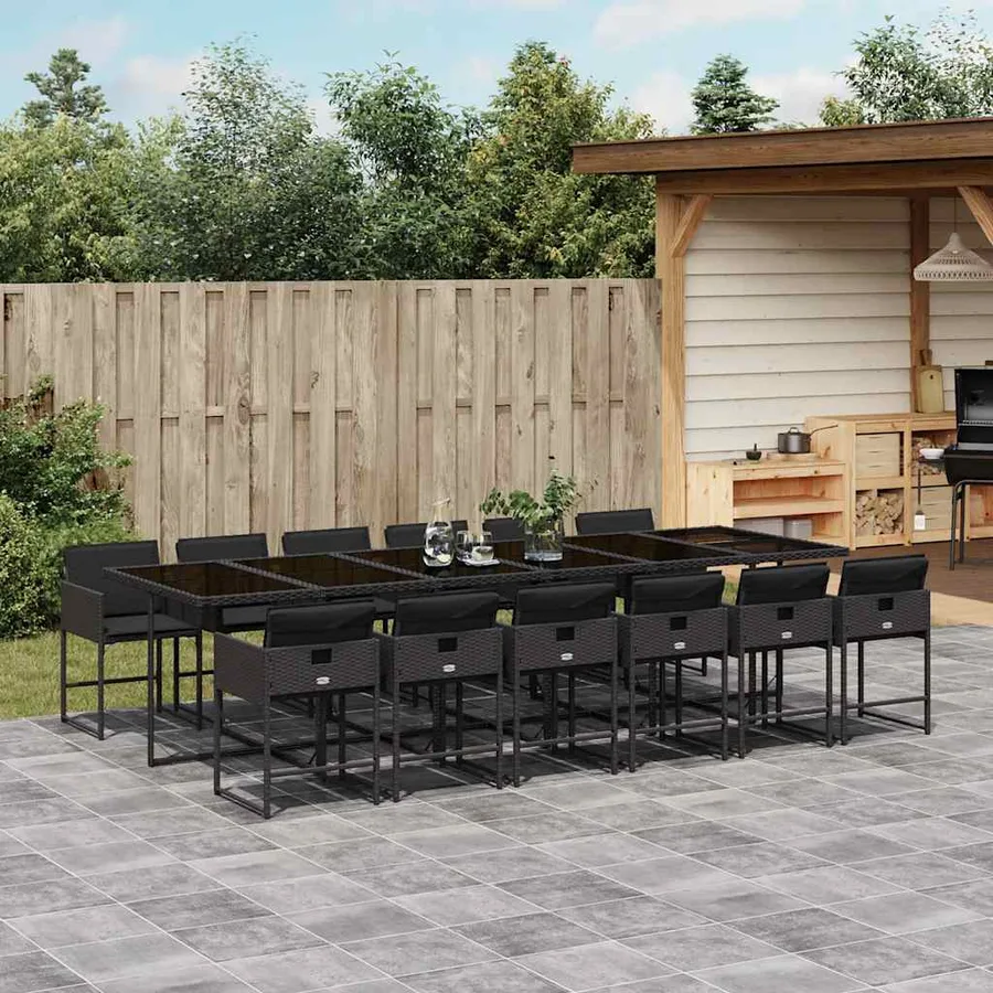 Ensemble à manger de jardin 13 pcs coussins noir résine tressée - 2
