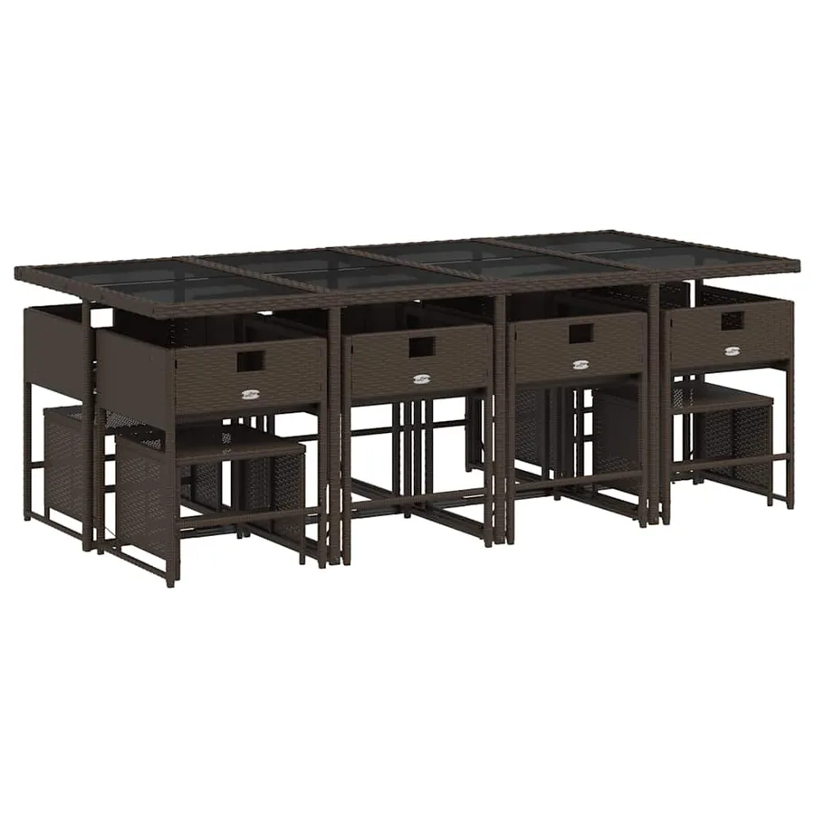 Ensemble à manger de jardin avec coussins 13 pcs marron rotin - 3