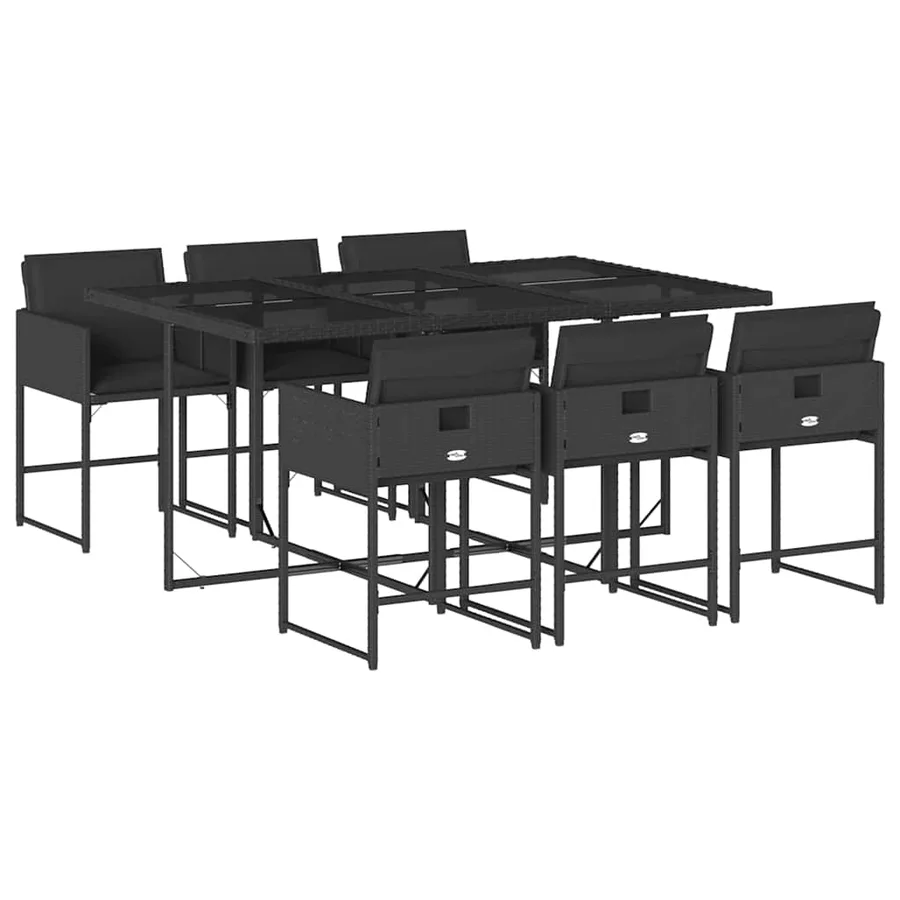 Ensemble à manger de jardin coussins 7pcs Noir Résine tressée - 2