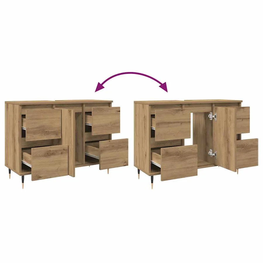 Armoire de salle de bain chêne artisanal bois d'ingénierie - 9