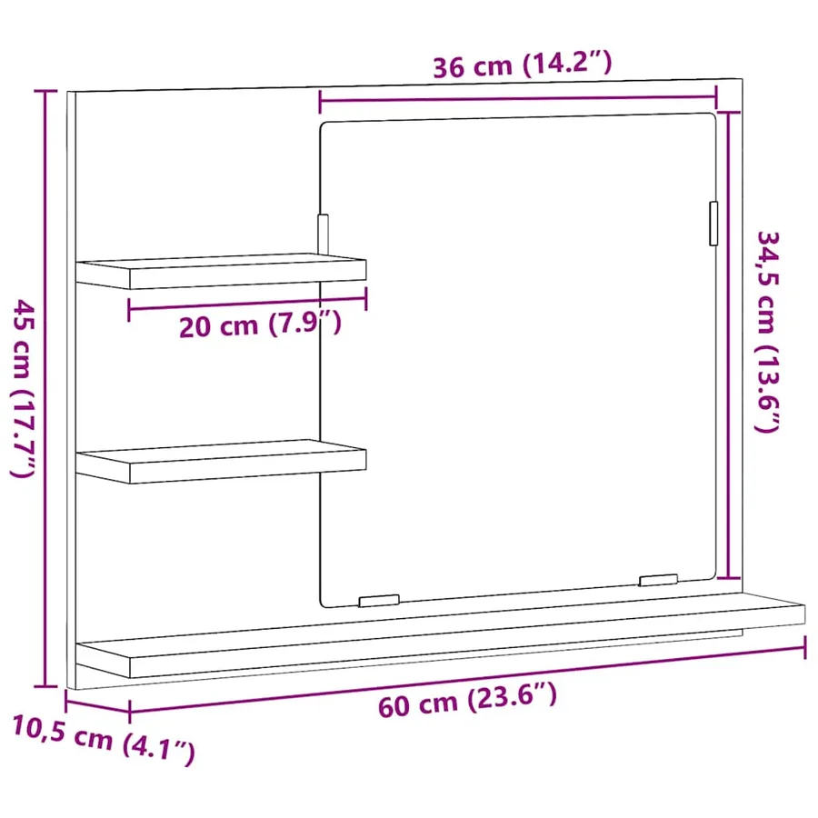 Armoire à miroir salle de bain chêne artisanal 60x10,5x45 cm - 10