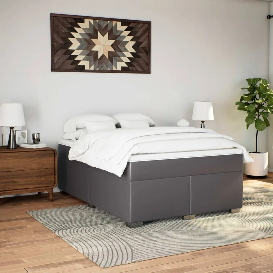 Sommier à lattes de lit avec matelas Gris 140x190 cm Similicuir - 3