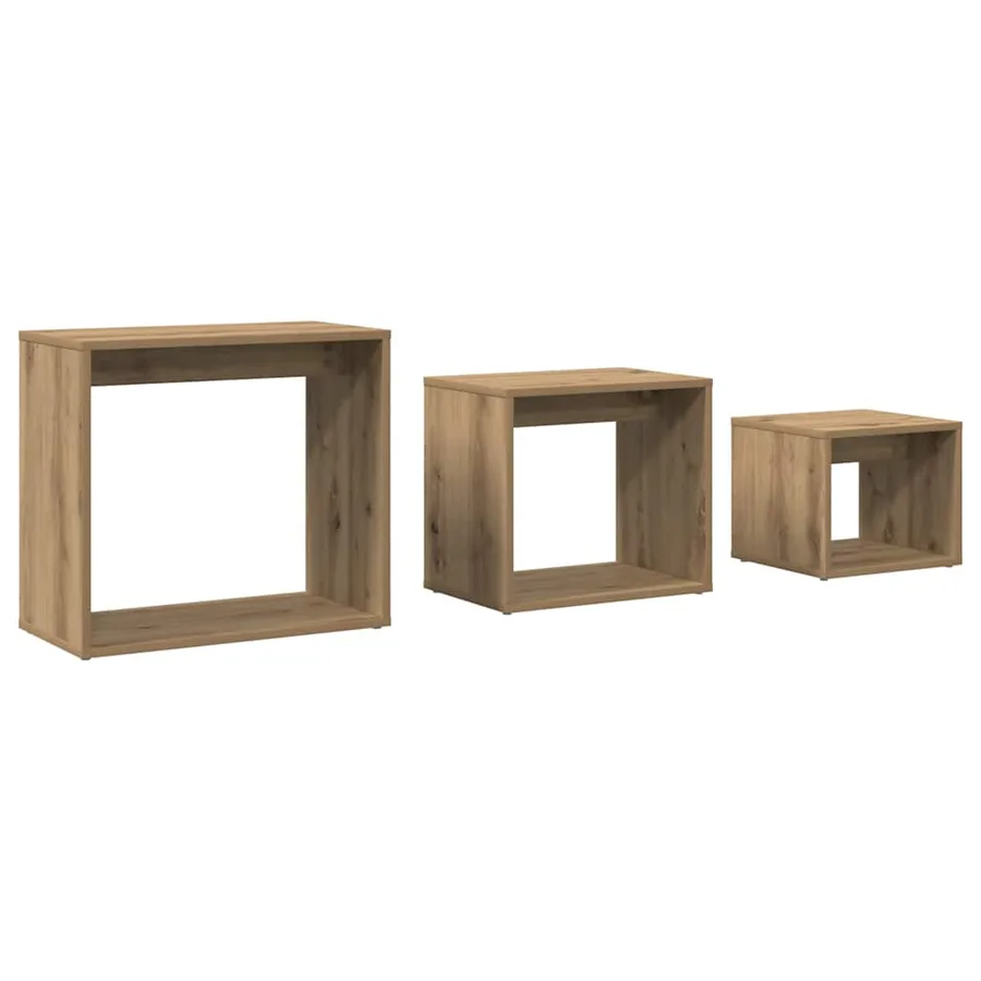 Tables gigognes 3 pcs chêne artisanal bois d'ingénierie - 2