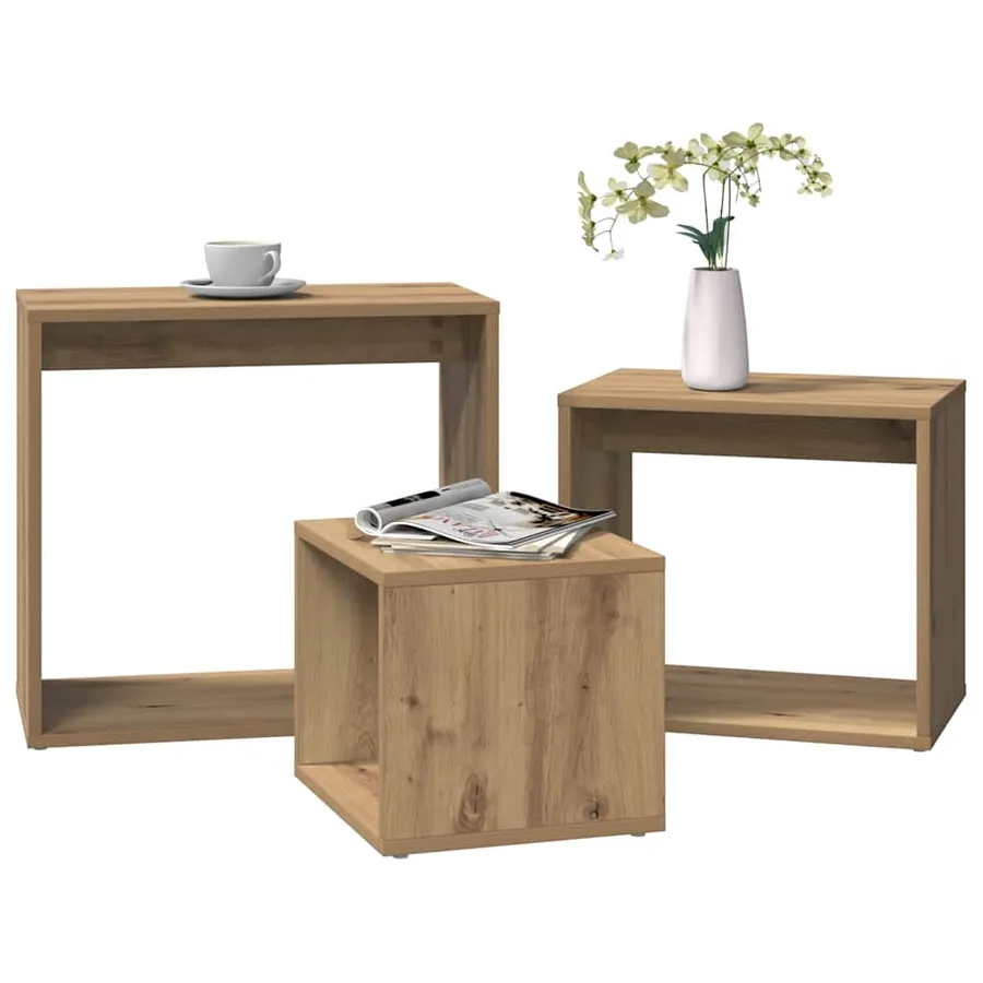 Tables gigognes 3 pcs chêne artisanal bois d'ingénierie - 3