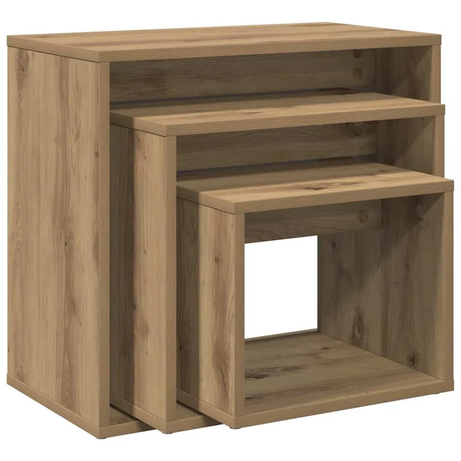 Tables gigognes 3 pcs chêne artisanal bois d'ingénierie - 7
