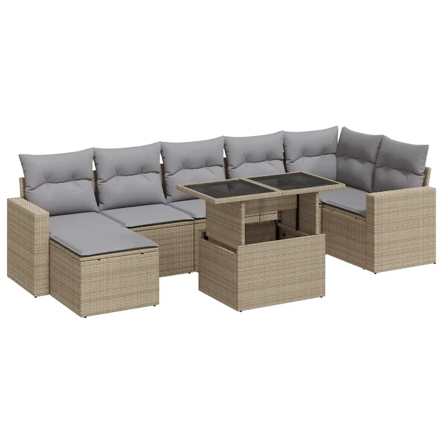 Salon de jardin avec coussins 8 pcs beige résine tressée - 2