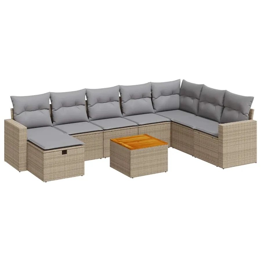 Salon de jardin avec coussins 9 pcs beige résine tressée - 2