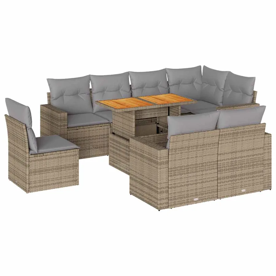 Salon de jardin avec coussins 9 pcs beige résine tressée - 2