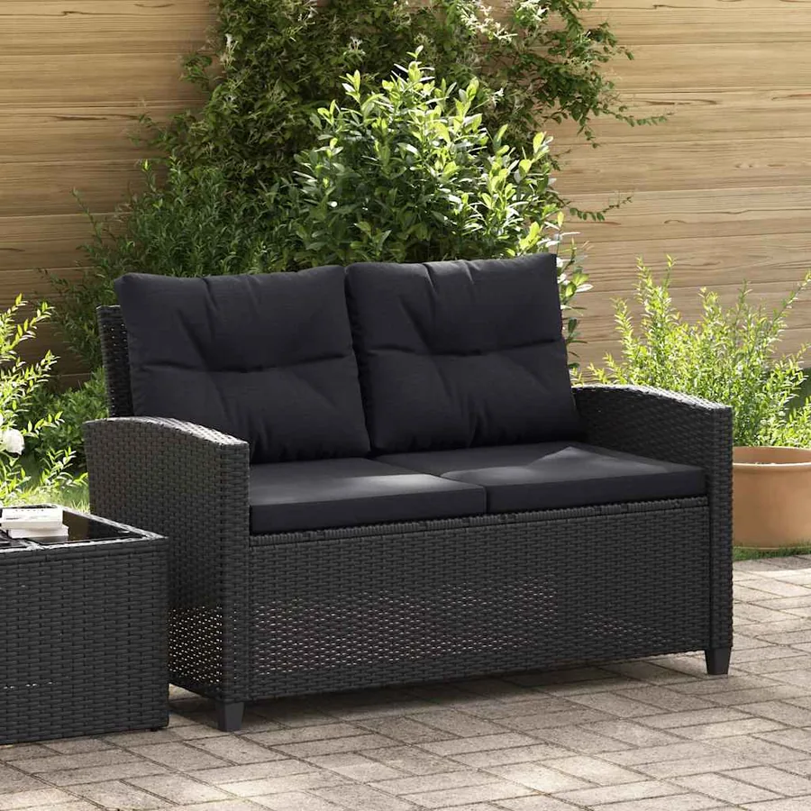 Canapé 2 places de jardin et coussins Noir 124cm Résine tressée