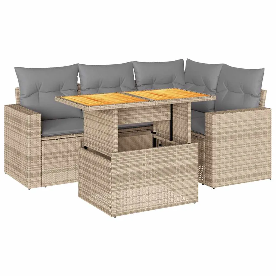 Salon de jardin avec coussins 5 pcs beige résine tressée - 2