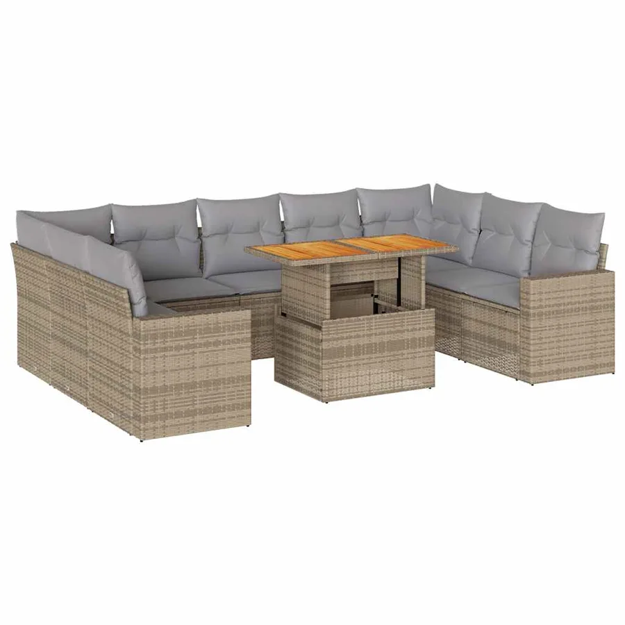 Salon de jardin avec coussins 10 pcs beige résine tressée - 2