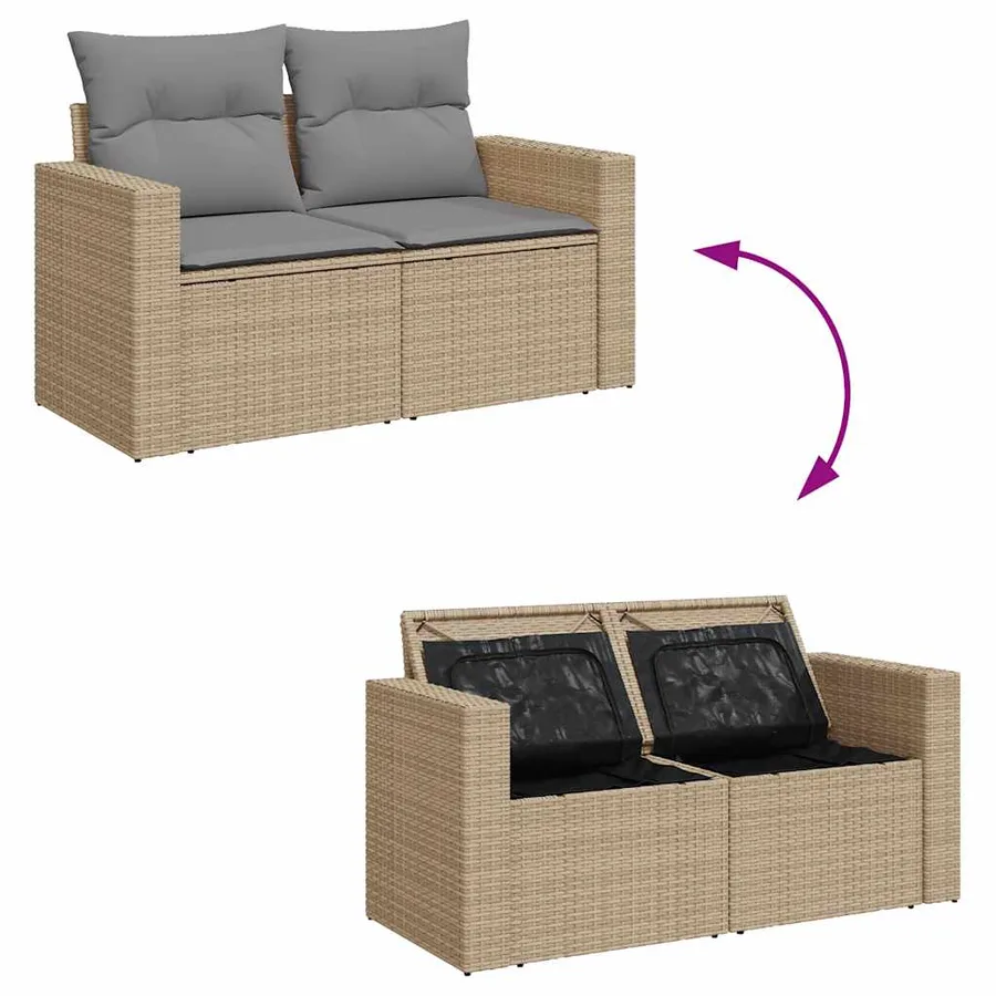 Salon de jardin avec coussins 7 pcs beige résine tressée - 10