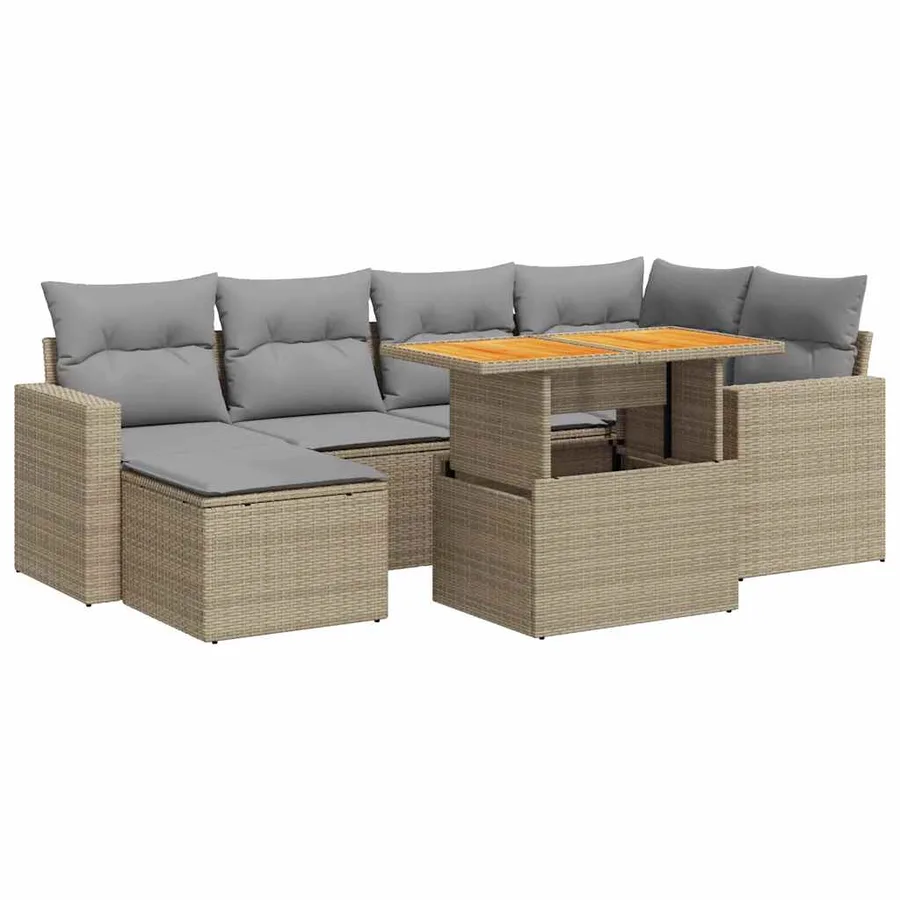 Salon de jardin avec coussins 7 pcs beige résine tressée - 2