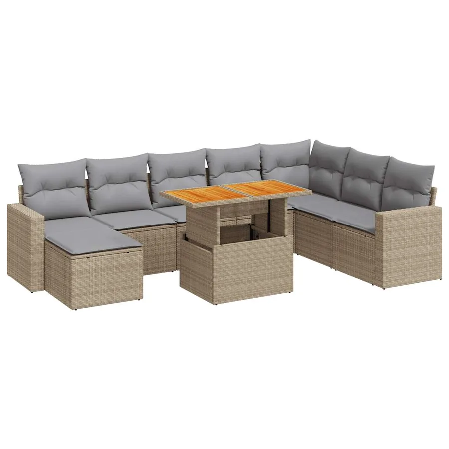 Salon de jardin avec coussins 9 pcs beige résine tressée - 2