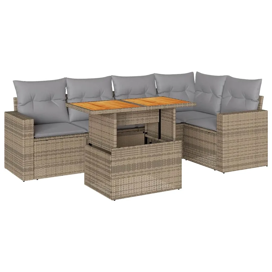 Salon de jardin avec coussins 6 pcs beige résine tressée - 2