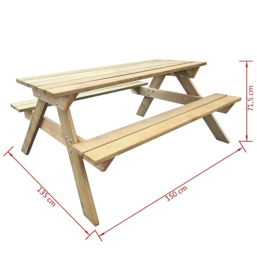 Table de pique-nique 150 x 135 x 71,5 cm Bois - 4