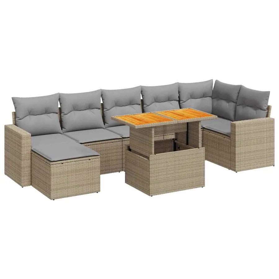 Salon de jardin avec coussins 8 pcs beige résine tressée - 2
