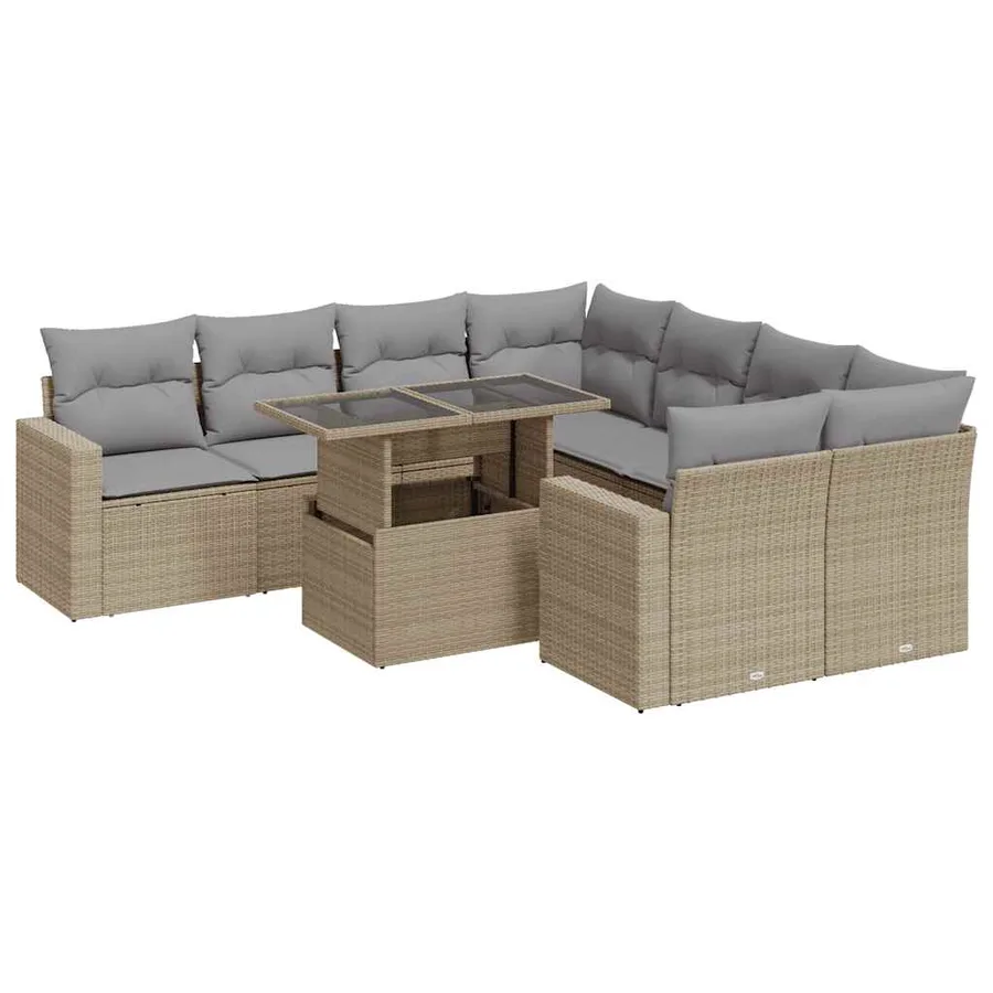 Salon de jardin avec coussins 9 pcs beige résine tressée - 2