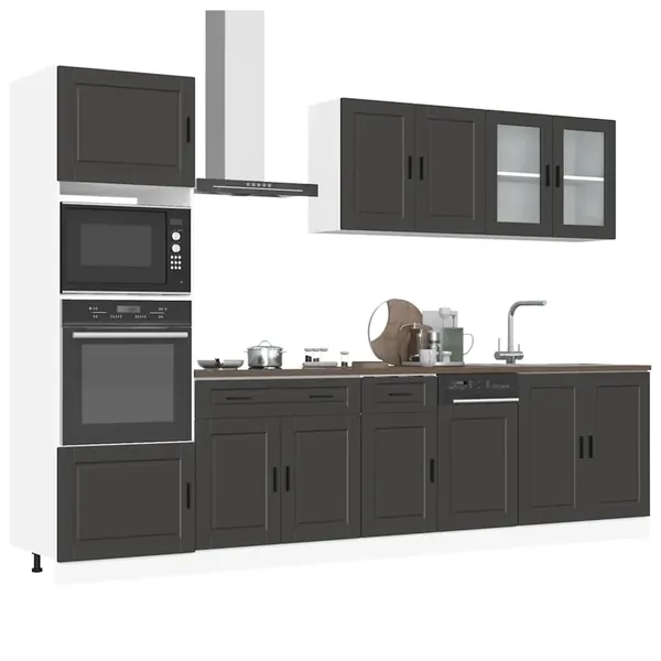 Ensemble de 7 meubles de cuisine "Porto" en bois d'ingénierie noir
