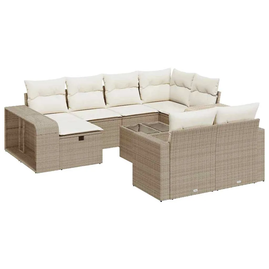 Salon de jardin 11 pcs avec coussins beige résine tressée - 2
