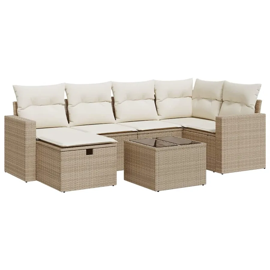Salon de jardin avec coussins 7 pcs beige résine tressée - 2