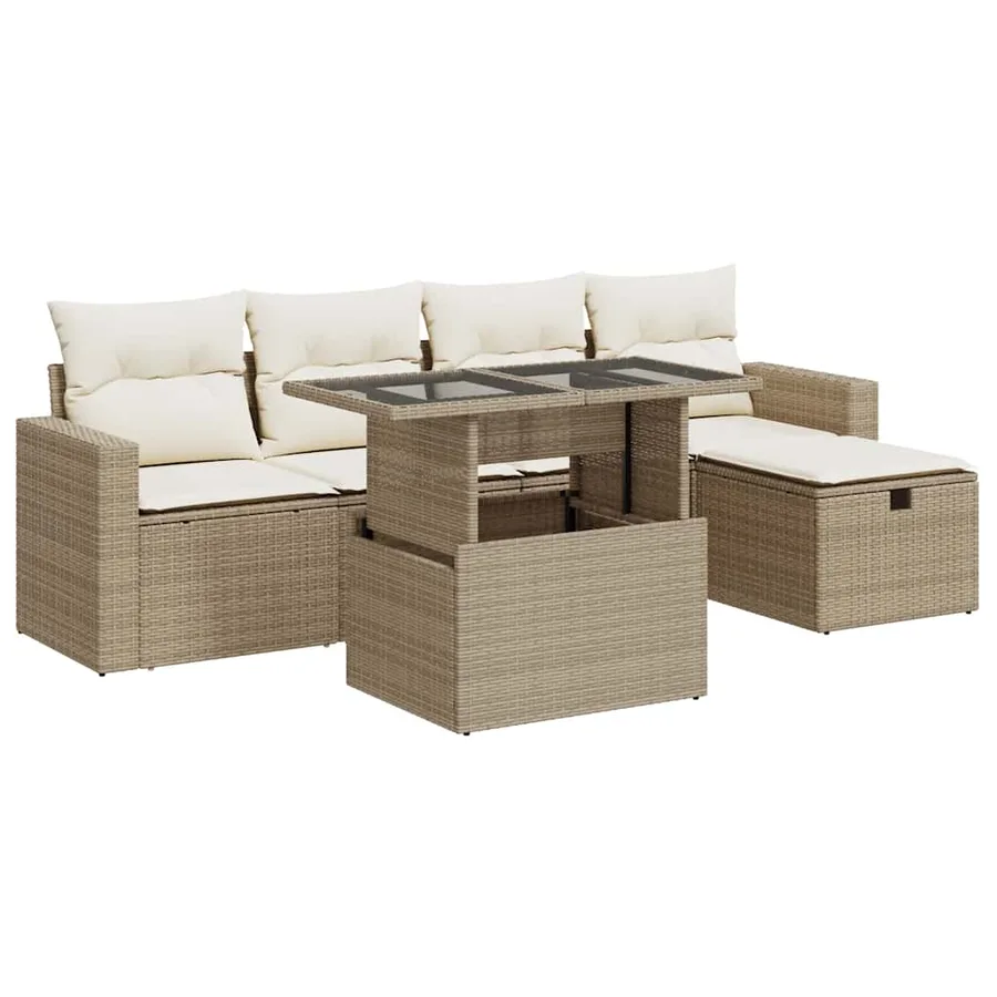 Salon de jardin avec coussins 6 pcs beige résine tressée - 2