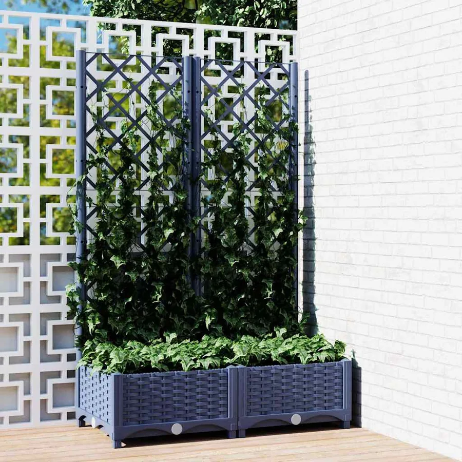 Garden planter with trellis Blue Grey 80x40x121.5 cm PP
