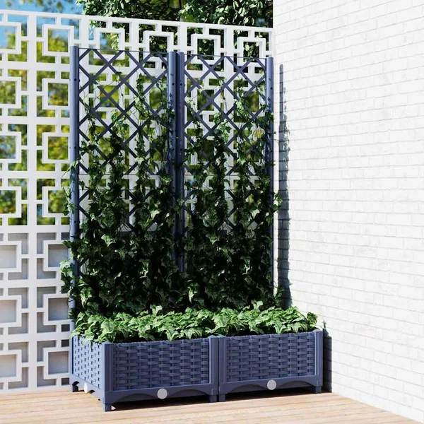 Garden planter with trellis Blue Grey 80x40x121.5 cm PP