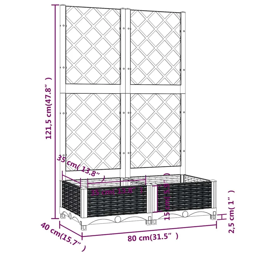 Garden planter with trellis Blue Grey 80x40x121.5 cm PP - 8