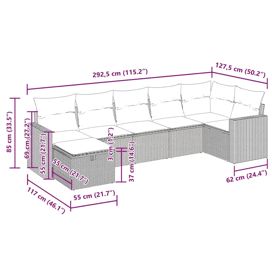 Salon de jardin avec coussins 7 pcs beige résine tressée - 15