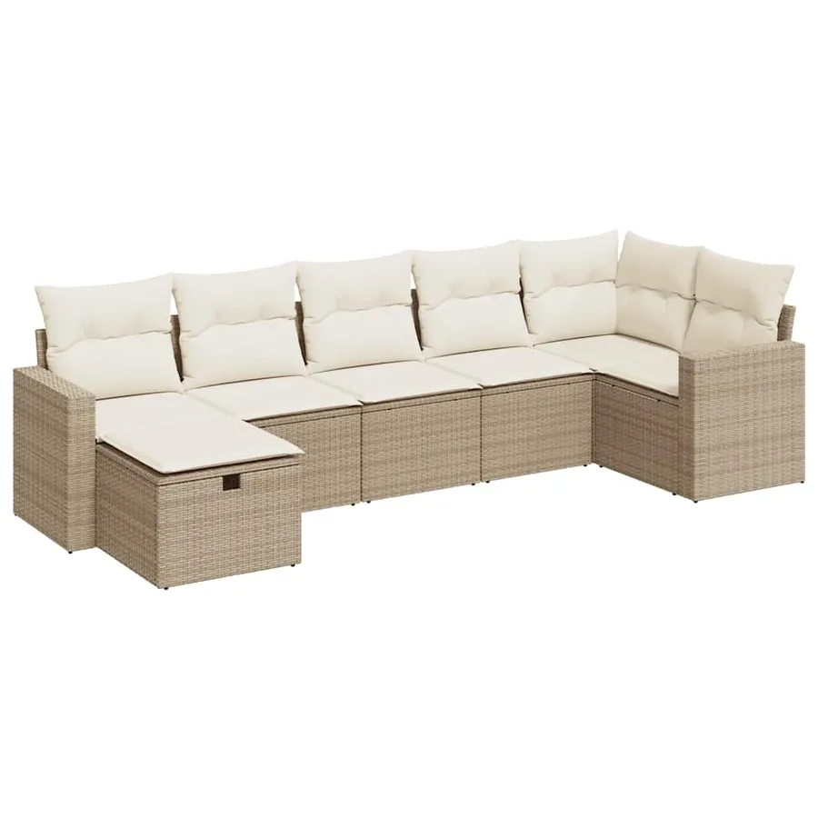 Salon de jardin avec coussins 7 pcs beige résine tressée - 2