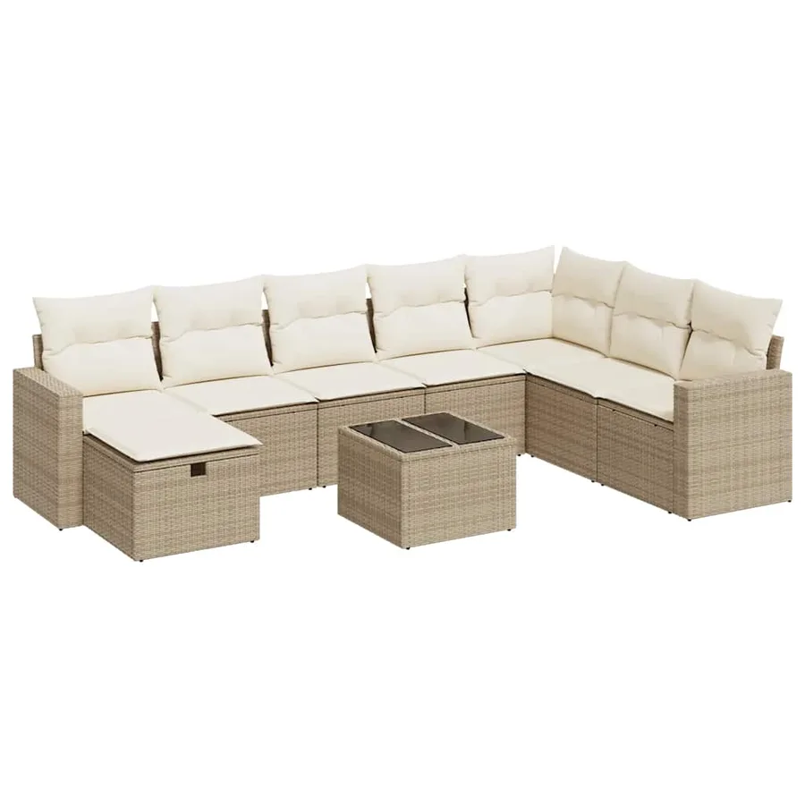 Salon de jardin avec coussins 9 pcs beige résine tressée - 2