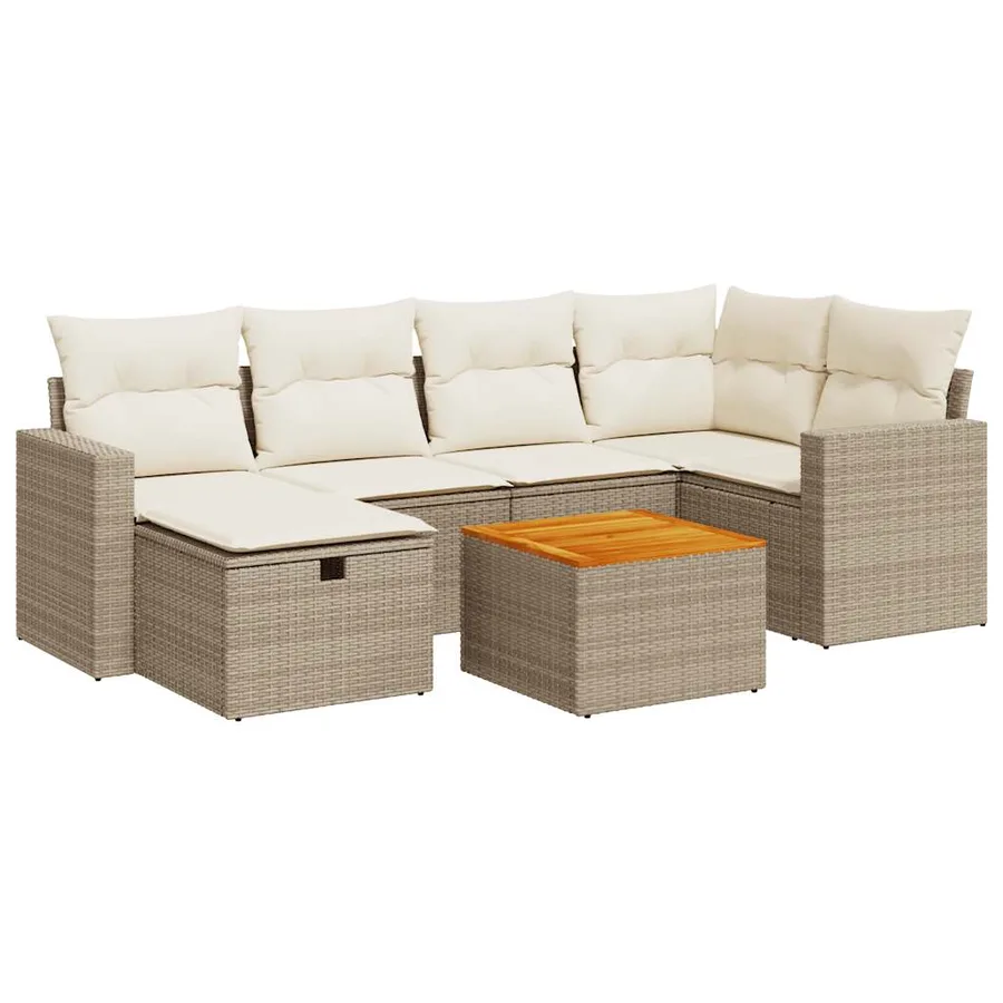 Salon de jardin avec coussins 7 pcs beige résine tressée - 2