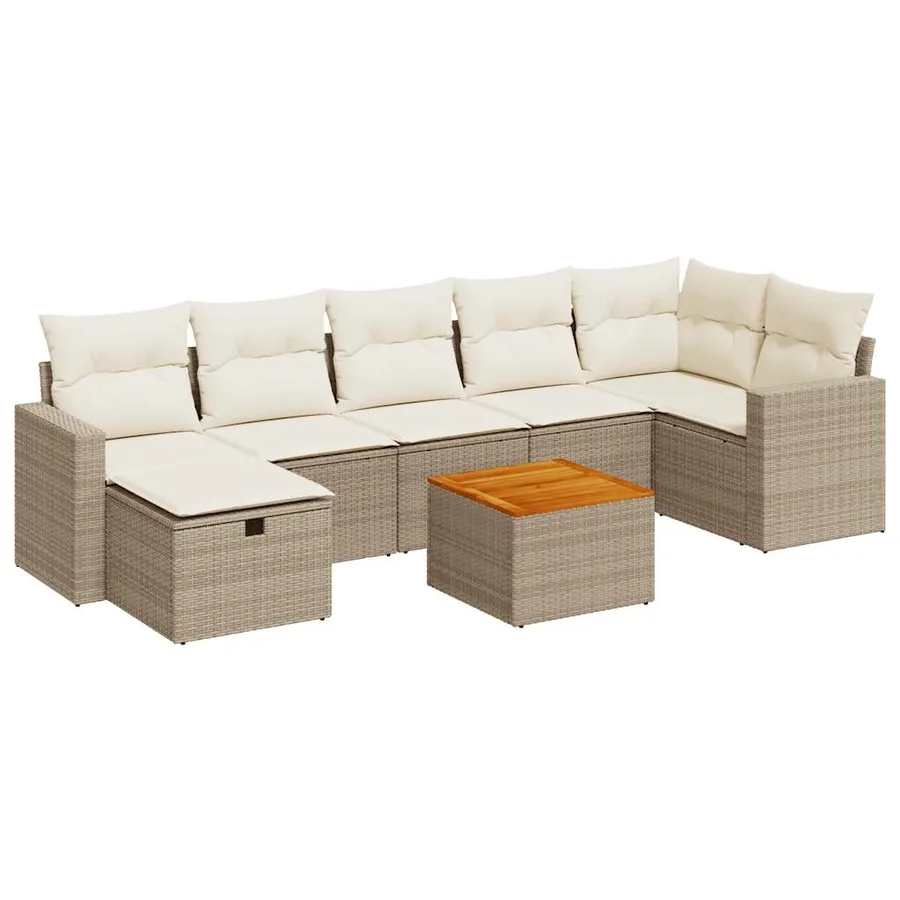Salon de jardin avec coussins 8 pcs beige résine tressée - 2