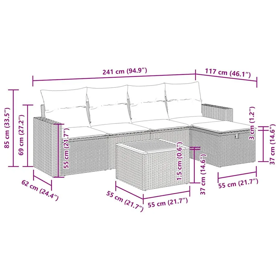 Salon de jardin avec coussins 6 pcs beige résine tressée - 13
