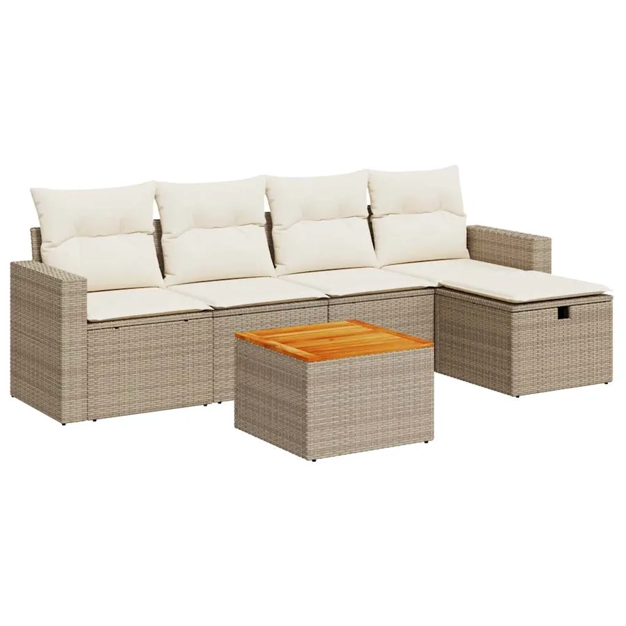 Salon de jardin avec coussins 6 pcs beige résine tressée - 2