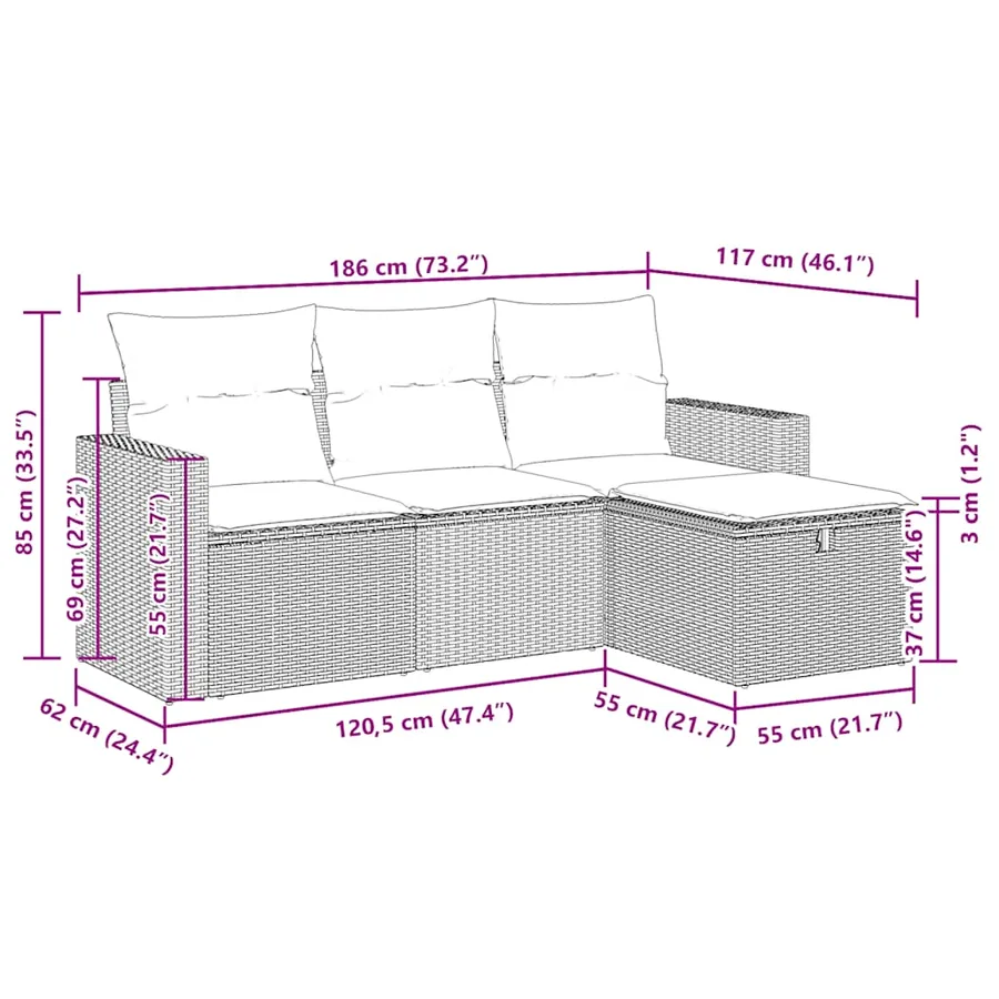 Salon de jardin avec coussins 4 pcs beige résine tressée - 12