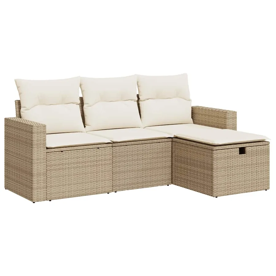 Salon de jardin avec coussins 4 pcs beige résine tressée - 2
