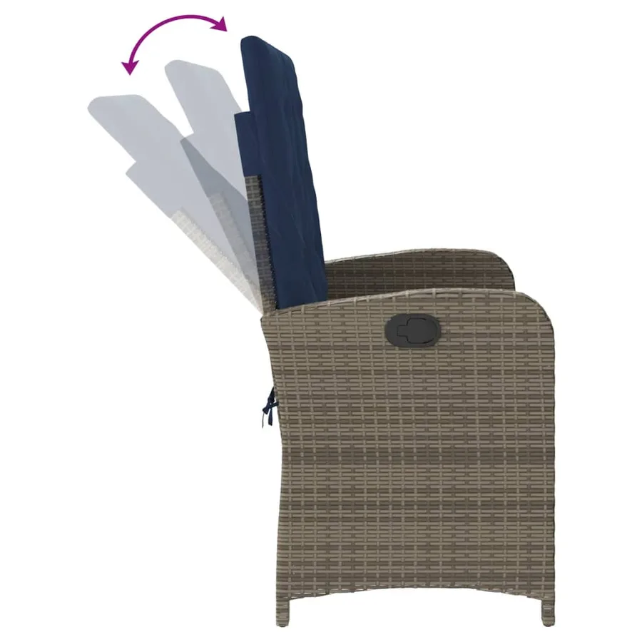 Banc inclinable de jardin avec coussins gris résine tressée - 6