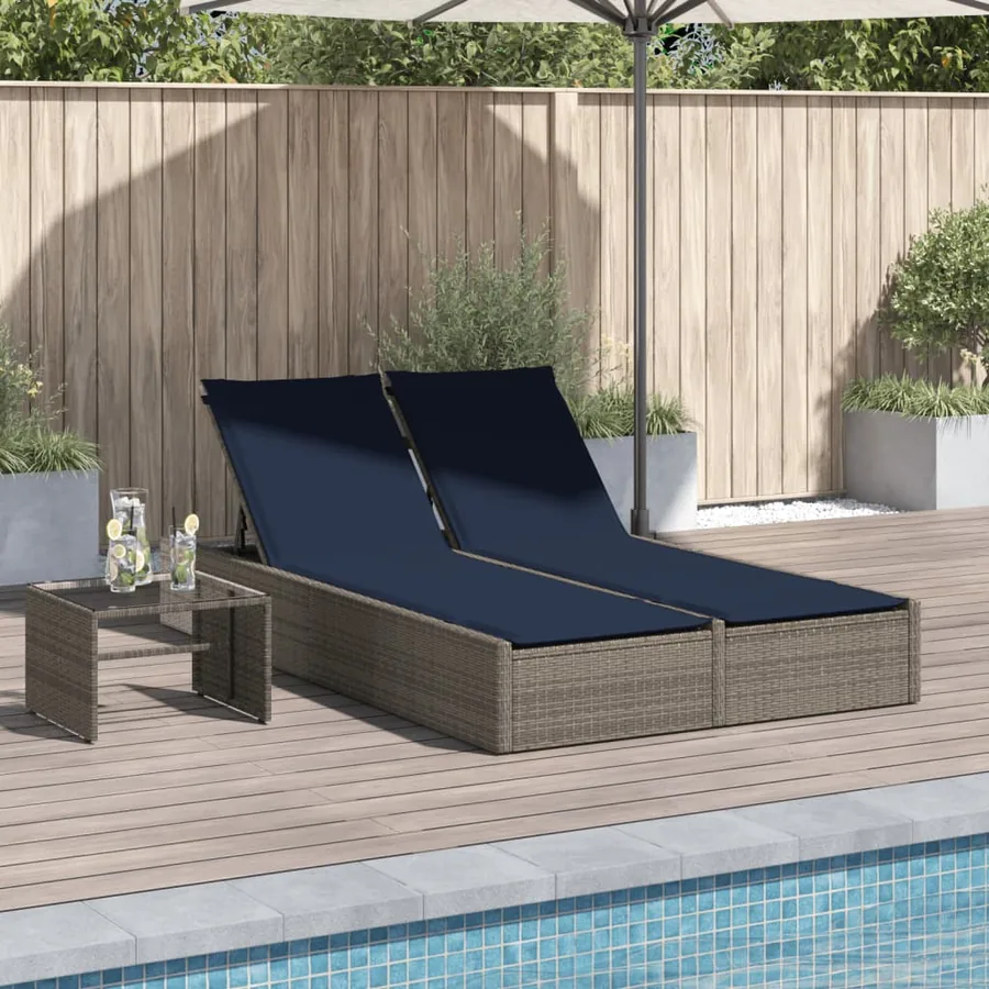 Chaise longue double avec coussins gris résine tressée