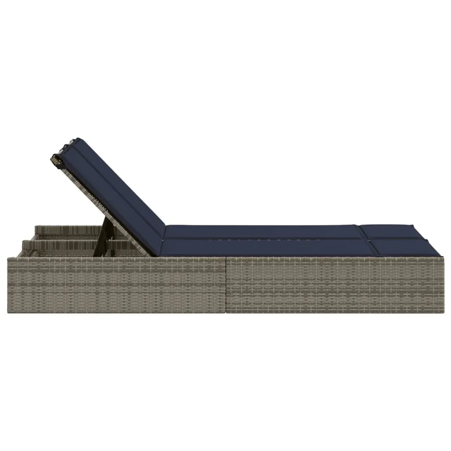 Chaise longue double avec coussins gris résine tressée - 4