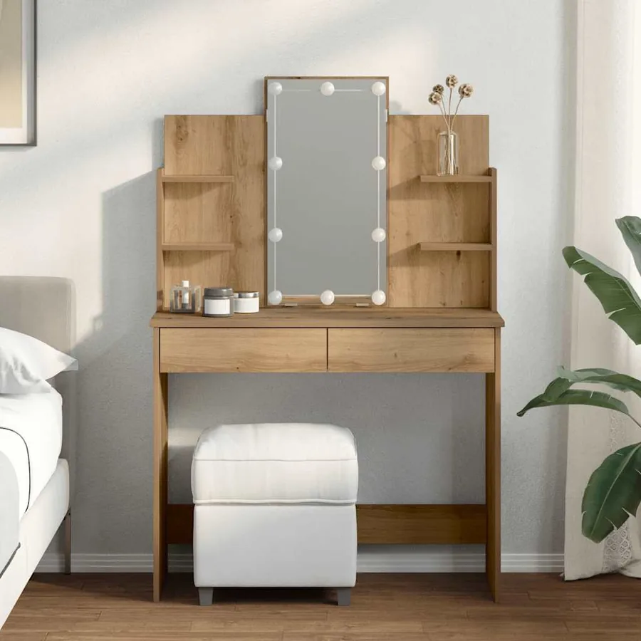 Coiffeuse avec lumières LED chêne artisanal 96x40x142 cm