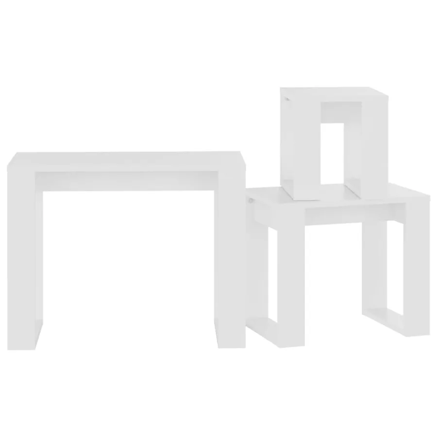 Tables gigognes 3 pièces Bois d'ingénierie blanc - 6