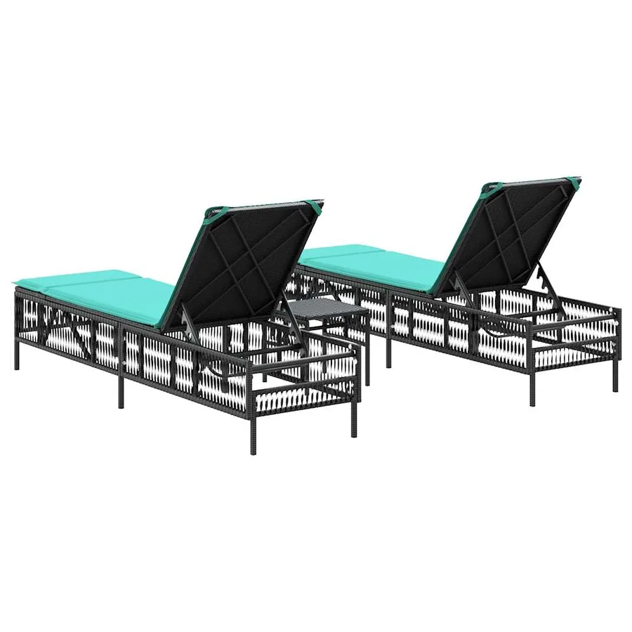 Ensemble de 2 chaises longues avec table gris résine tressée - 18