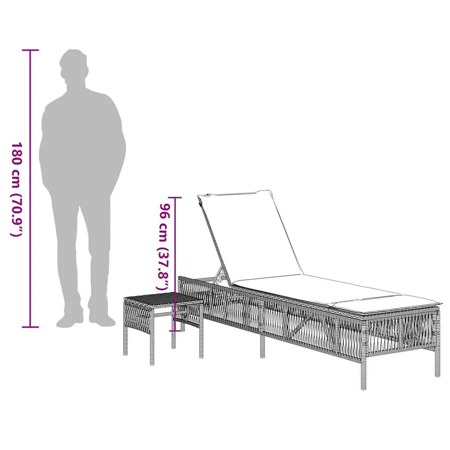 Ensemble de 2 chaises longues avec table gris résine tressée - 24
