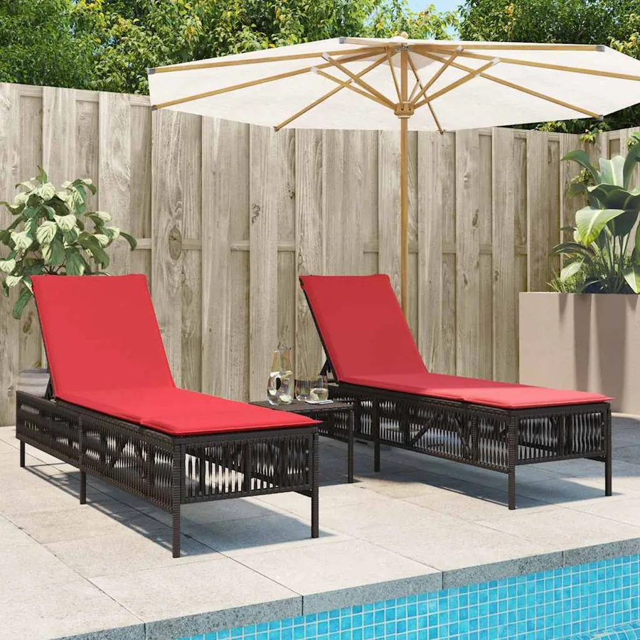 Ensemble de 2 chaises longues avec table gris résine tressée - 25