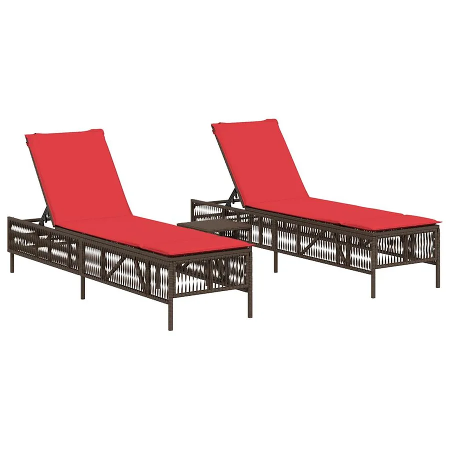 Ensemble de 2 chaises longues avec table gris résine tressée - 26