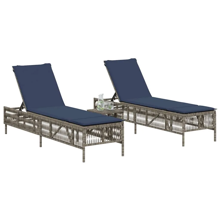 Ensemble de 2 chaises longues avec table gris résine tressée - 3